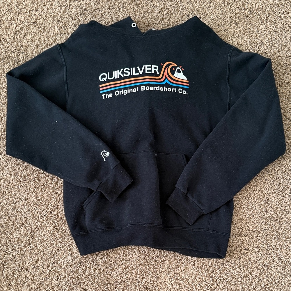 Quiksilver Black Hoodie with Retro Wave Logo